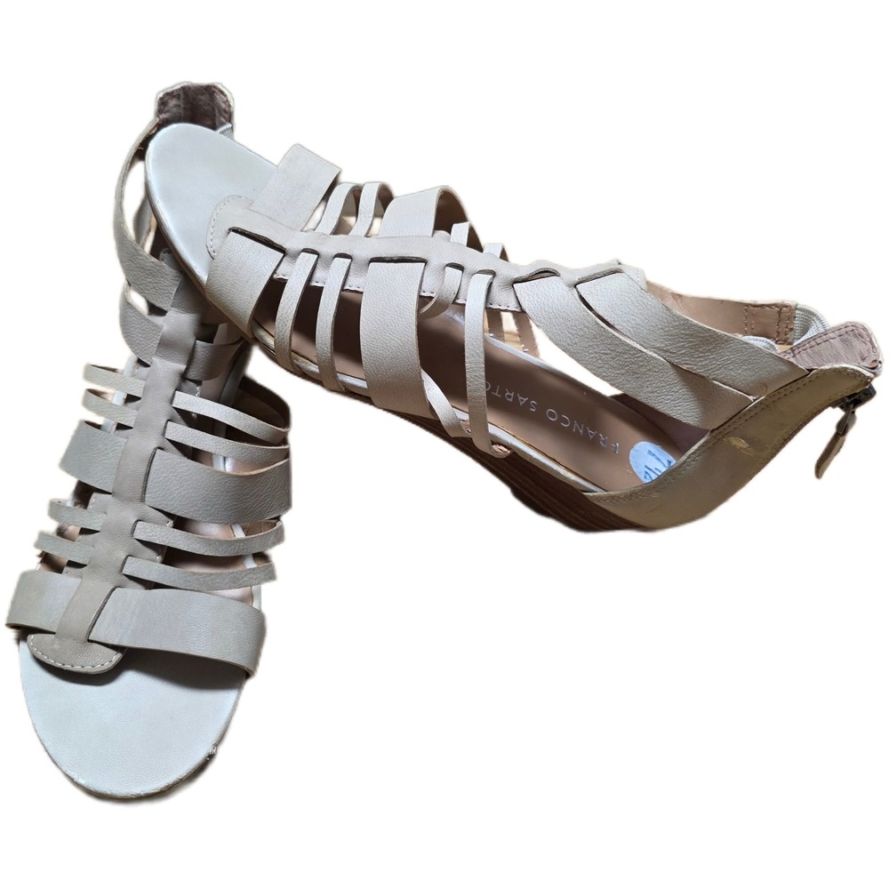 Franco‎ Sarto Uzeta Gladiator Wedge Sandals Women's Size 7.5 Beige Leather